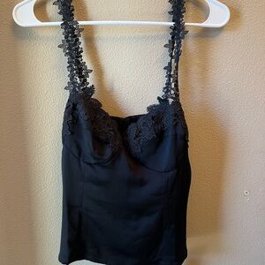 Reformation Skyla Satin Top Black - Size 8